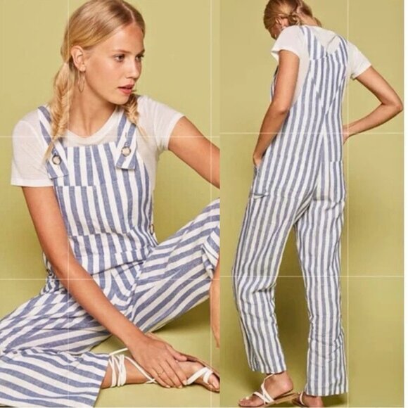 Reformation Striped Square Neckline Farmer Jumpsuit – Size 0 READ - Picture 1 of 14